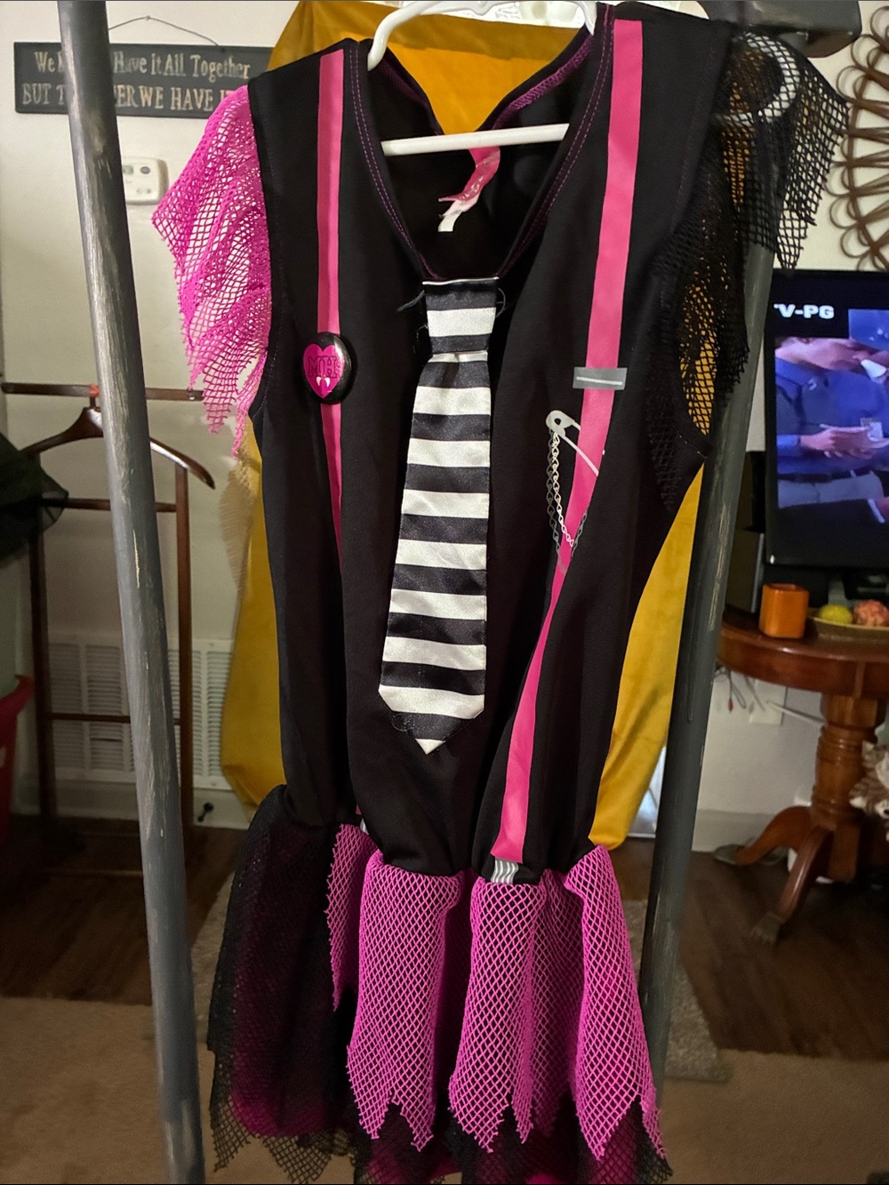 Girls Monster High Black and Hot Pink Striped Tie Halloween Costume Dress
